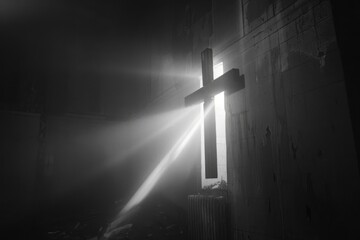 Naklejka premium A cross on the wall of an empty room 