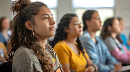 A group of attentive students in a classroom setting, focused on the lesson being taught.
