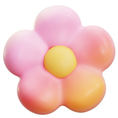 Pink blooming flower that has blossomed as a daisy, cute cartoon 3D fluffy emoji emoticon decoration, sticker. used to express such sentiments as love, appreciation, and happiness.