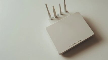 Sleek white wifi router sits on a modern desk, offering wireless connectivity for remote work and leisure