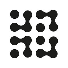 Connected dots sign. Black connected blobs. Innovation abstract symbol isolated on a white background. Circles simple organic pattern. Metaball flat icon. Point movement. Metaballs transition logotype