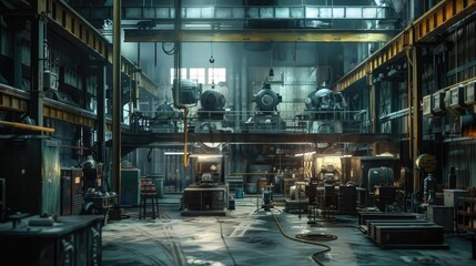Naklejka premium Industrial Factory Interior with Machinery