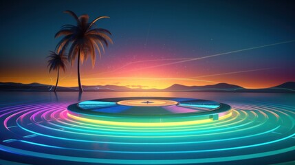 Turntable vinyl record. Retrowave music background.