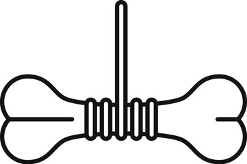 Dog bone hanging on rope toy icon, outline style isolated on white background
