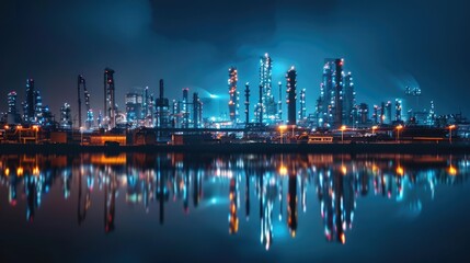 Illuminated Industrial Refinery at Night