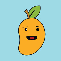 World mango day 22 july. funny emoji mago character isolated on sky blue backgroound.