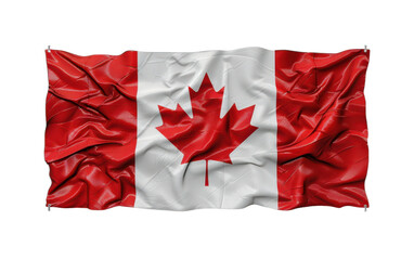 Waving Canadian Flag With Red Maple Leaf on White Background
