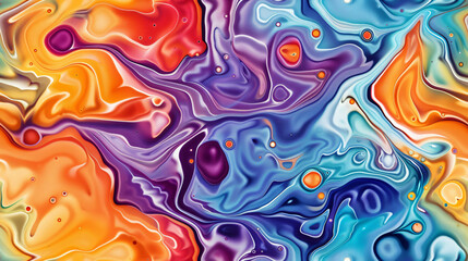 Vibrant fluid art background with colorful paint blending and forming bubbles