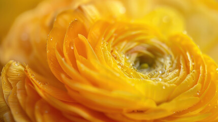 Yellow ranunculus flower in full bloom, captured in stunning macro detail