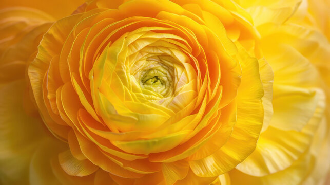 Yellow ranunculus flower in full bloom, captured in stunning macro detail