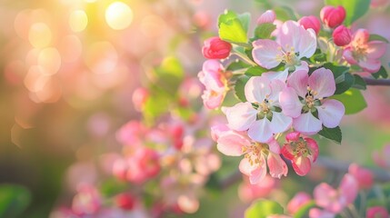 Close up of blossoming apple tree with selective focus