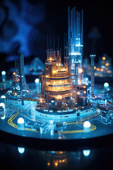 Obraz premium Illuminated Miniature Cyber City: A Sci-Fi Vision