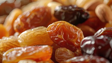Close up of dates and dried fruits on the table for a healthy diet