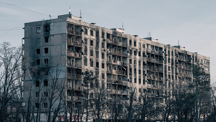 destroyed building in a city lost in the war in Ukraine