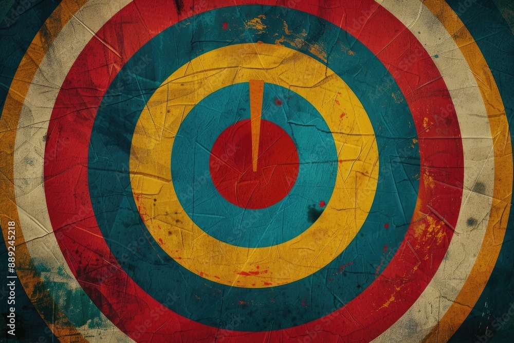 Poster a colorful target with concentric circles of red, yellow, and blue on a plain white or light-colored