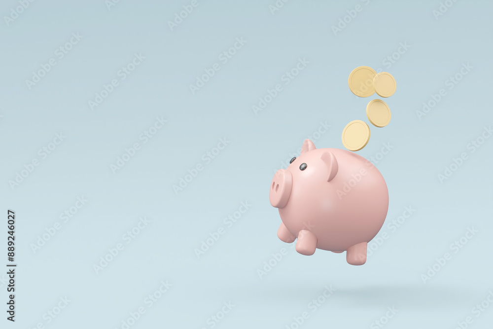 Poster a 3d render featuring a floating piggy bank with coins. the piggy bank, a classic symbol of saving m