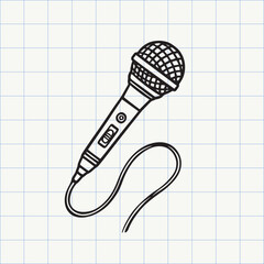 Microphone doodle icon. Hand drawn sketch in vector