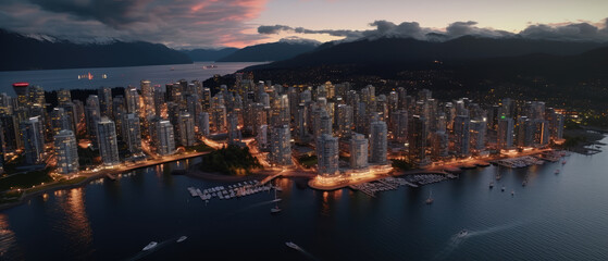 Fototapeta premium Coastal Cityscape at Twilight: Urban Elegance
