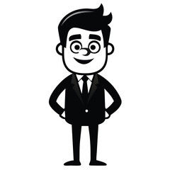 vector black color silhouette of a funny Businessman cartoon vector, 