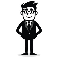 Obraz premium vector black color silhouette of a funny Businessman cartoon vector, 