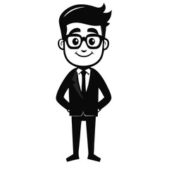 Obraz premium vector black color silhouette of a funny Businessman cartoon vector, 