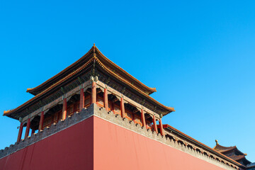Yanchi Tower in Forbidden City under sun and blue sky