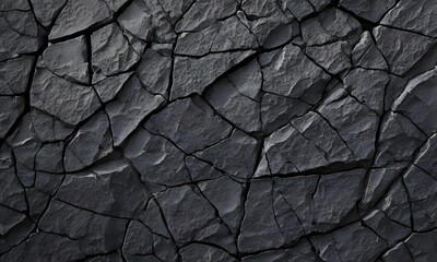 Fototapeta premium Rugged black stone surface with fissures, illustrating strength and durability concepts, AI Illustration.