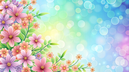 The image is a vibrant display of colorful flowers set against a soft, blurred background.