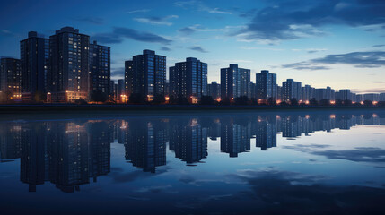 Fototapeta premium Urban Waterfront Skyline at Dusk