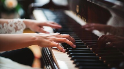 Obraz premium Describe the experience of playing a duet with another pianist.