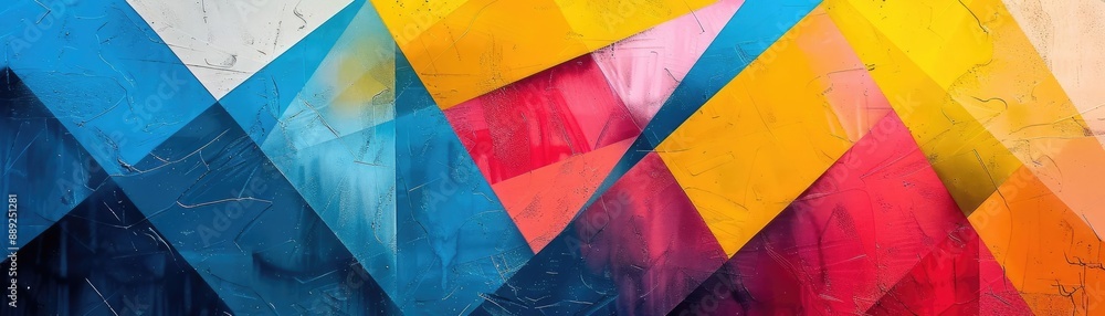 Wall mural Colorful geometric shapes intersecting in a dynamic pattern, representing vibrant and energetic abstract art