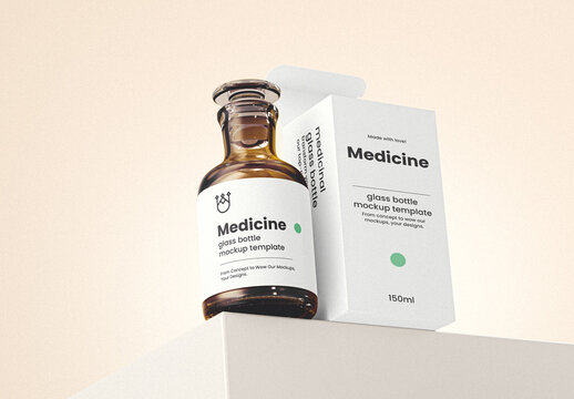 Medicine Bottle With Box Mockup