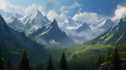 Obraz premium Serene Alpine Valley at Dawn