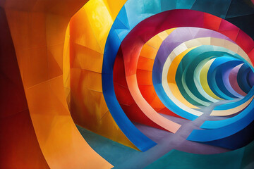 Obraz premium Wallpaper with geometric curves and various colors, Generative AI