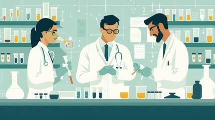 Scientists in a laboratory conducting experiments. Professional teamwork in a modern lab setting with advanced equipment.