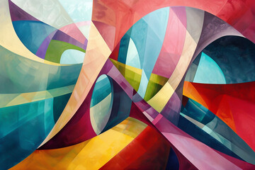 Obraz premium Wallpaper with geometric curves and various colors, Generative AI