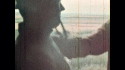 Man patted friend on shoulder, thanked for service, help, close up. Person looked at map. Cowboys in hats. Western retro archive. Wild west lifestyle. Vintage color film 1960s. Old-fashioned cinema