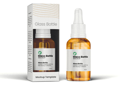 Medical Glass Bottle with Box Mockup