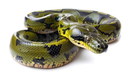 Obraz premium Green Anaconda full body on white background