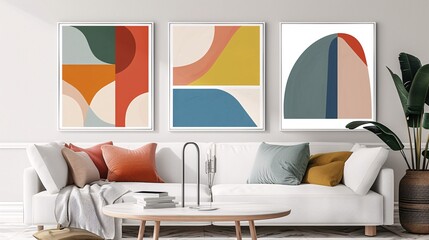 Three modern abstract art posters featuring a continuous flow of minimalistic design on a white background, perfect for a stylish and unified wall display