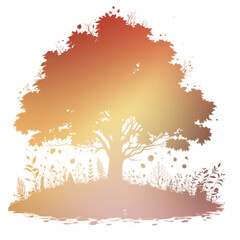 Autumn Tree Silouhette and Shape With Transparent Background