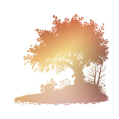 Autumn Tree Silouhette and Shape With Transparent Background