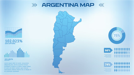 Blue Argentina Map with States, Political Argentina infographic map vector illustration
