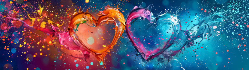 Abstract Splashing Paint Hearts Background