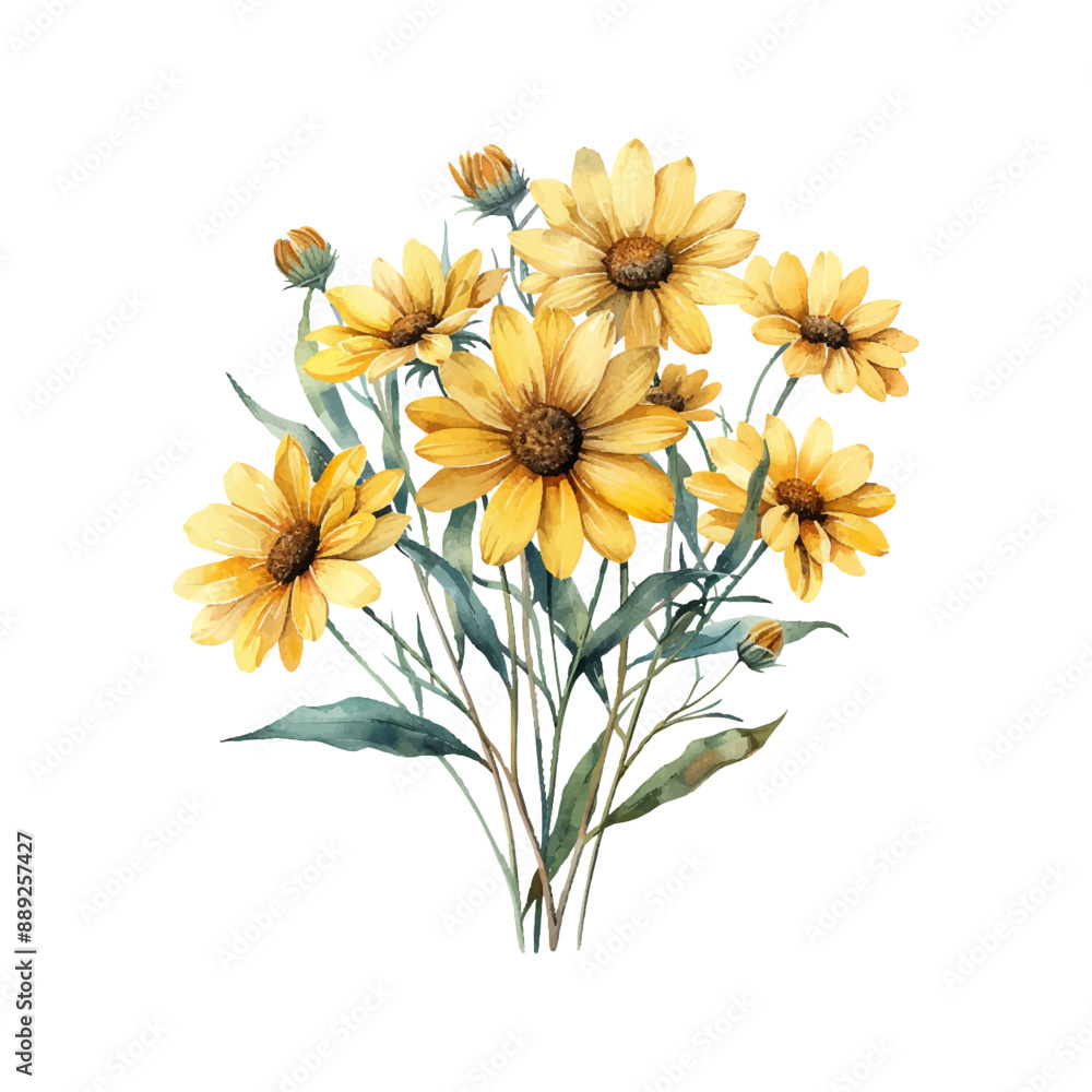 Wall mural yellow flowers bouquet vector illustration in watercolor style