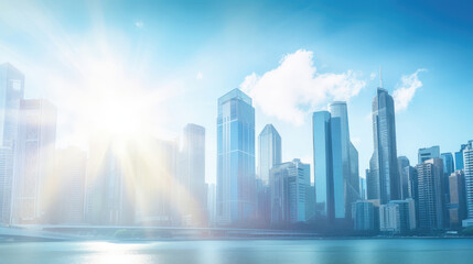 Fototapeta premium Sunlight Bursting Over Contemporary Urban Skyline