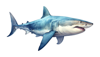Fototapeta premium great shark watercolor isolated on transparent background cutout