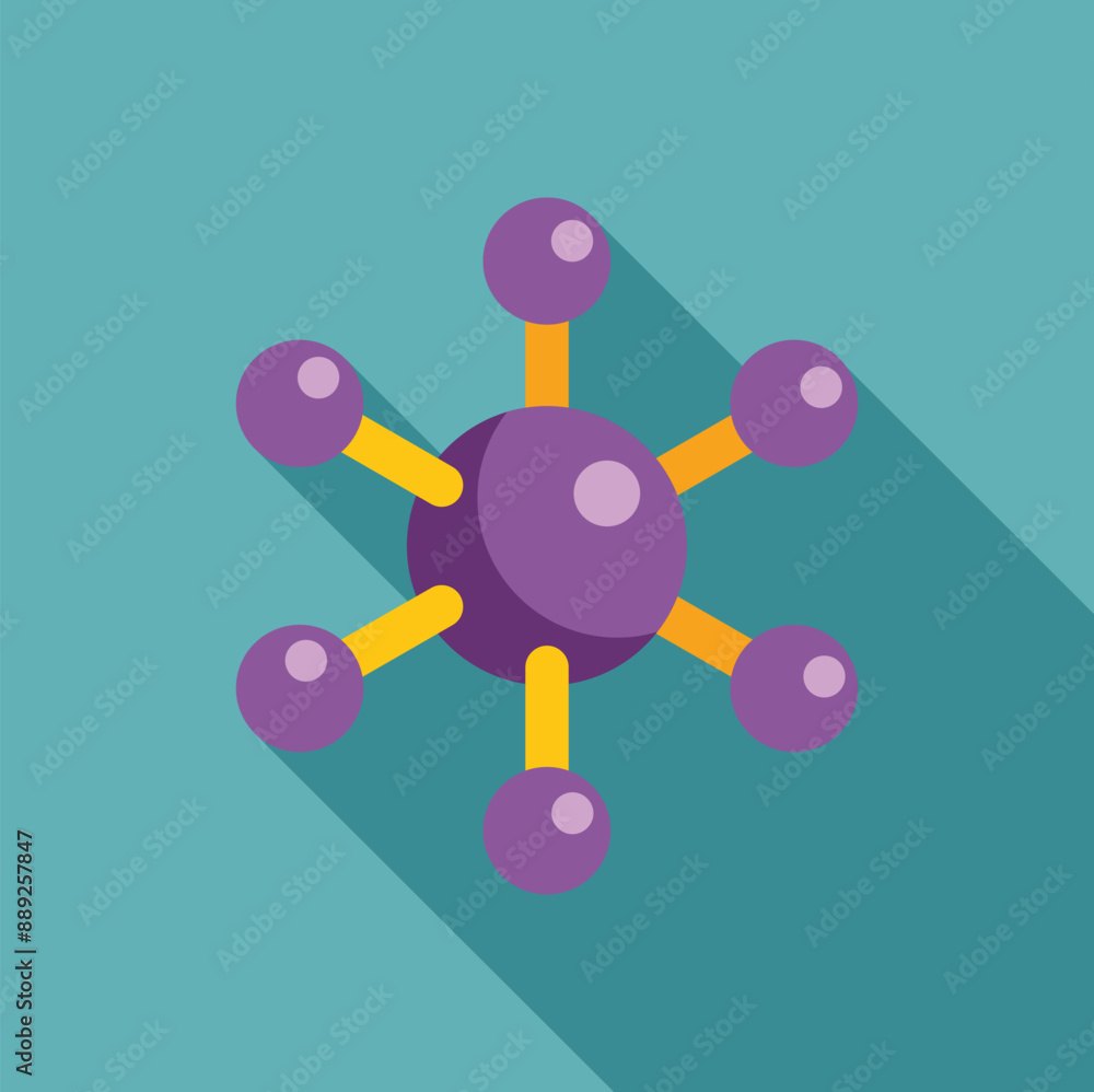 Aufkleber purple molecule structure with connecting atoms casting a long shadow against a teal background
