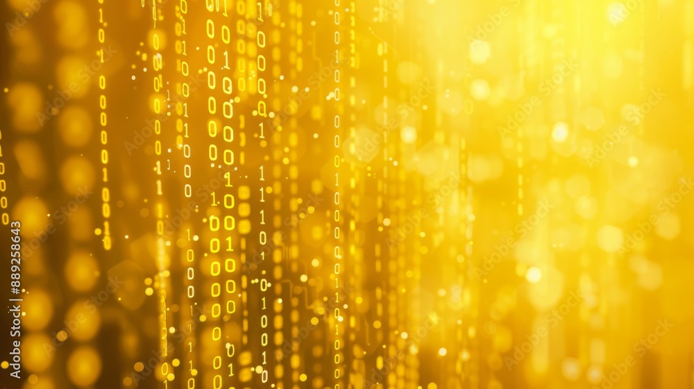 Aufkleber Abstract digital background with glowing binary code in a golden yellow color scheme.