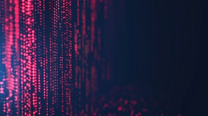 A close-up shot of red binary code streaming down a dark blue background.